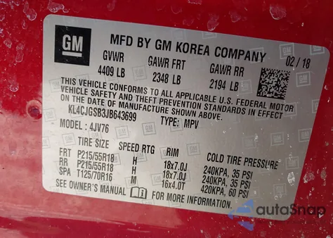 2018 Buick Encore Essence from USA, damaged, VIN KL4CJGSB3JB643699